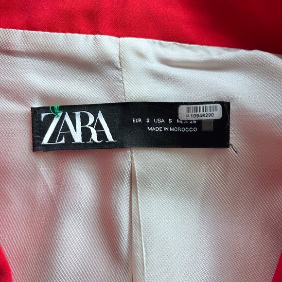 Zara Longline Open Front Blazer Red Orange 3/4 Sleeve Size S Workwear - Picture 2 of 6
